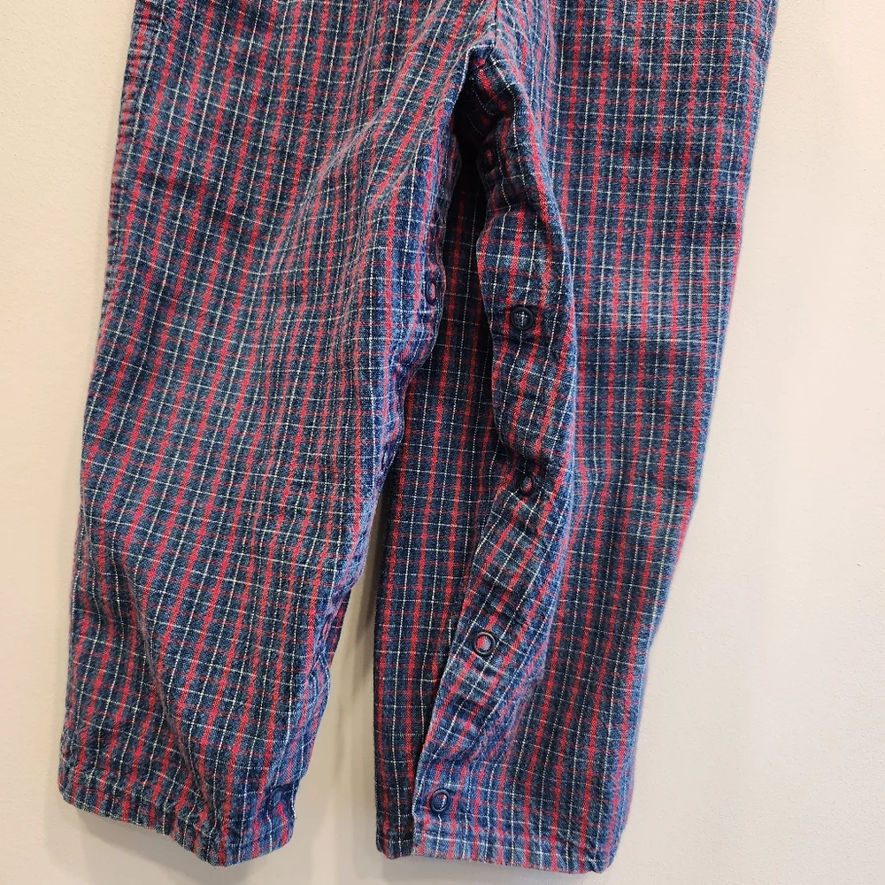 OshKosh B'gosh Plaid Vintage 90s Snap Button Overalls 100% Cotton Made In USA